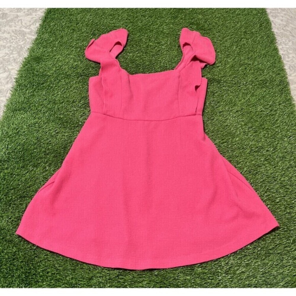BCBGeneration Women's Fit and Flare Square Neck Flutter Mini Dress Pink Size 6 - Picture 3 of 8